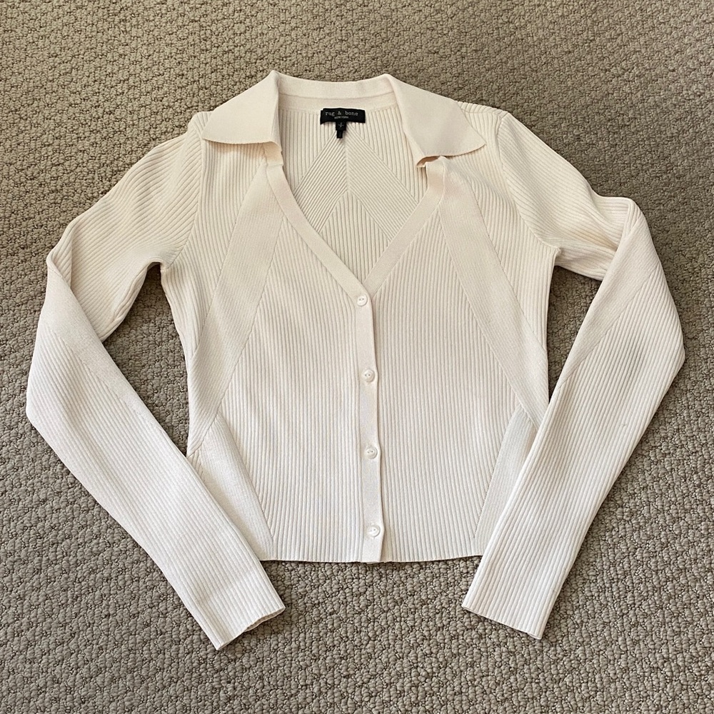 rag & bone Cream Ribbed Cardigan Sweater